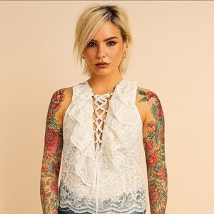 ENDLESS ROSE White Lace Up Top Size S - New with Tags